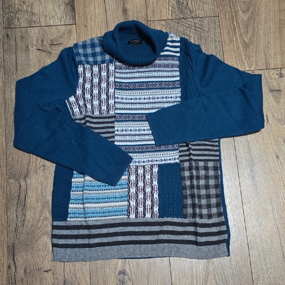 Talbots Teal Patchwork Turtleneck Sweater - image 2